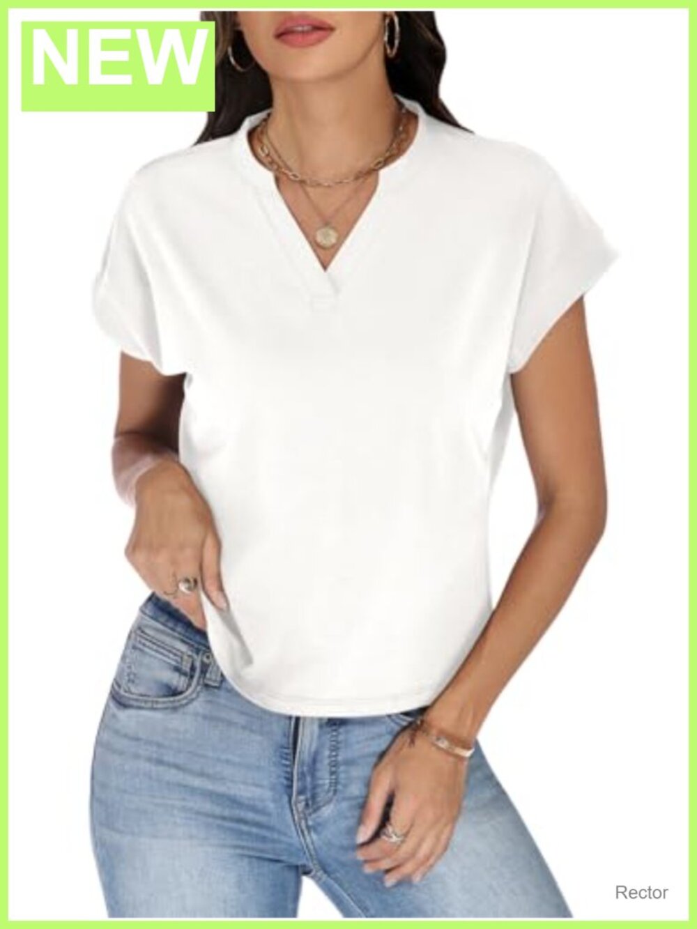 Cotton V Neck Crop Top Cap Sleeve Boxy Fit Basic Tee